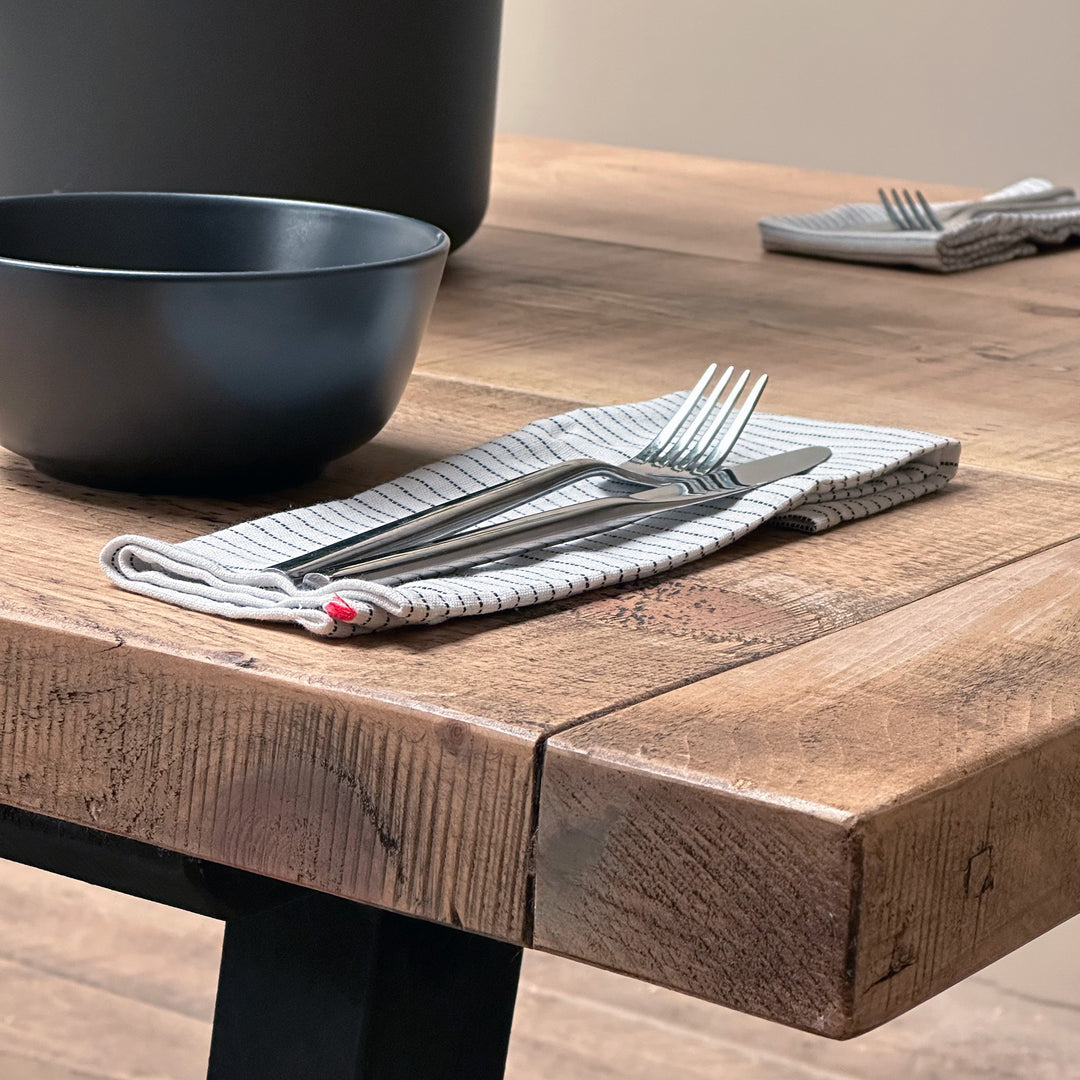 Trestle Dining Table Solid Wood with Rustic Weathered 50mm Top and Painted Base