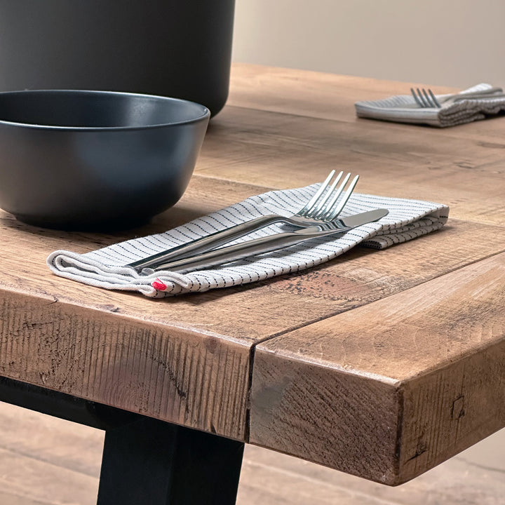 Trestle Dining Table Solid Wood with Rustic Weathered 50mm Top and Painted Base