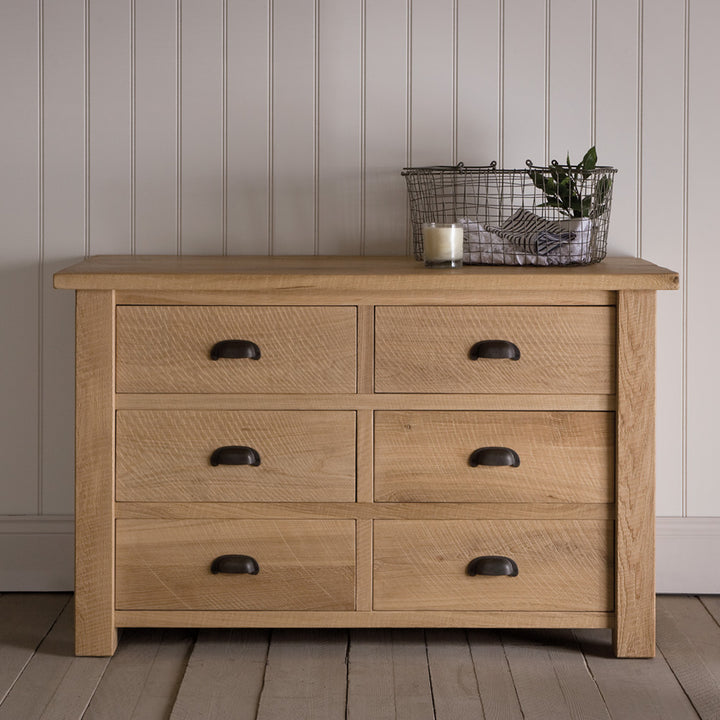 Solid Oak Linen Chest of 6 Drawers