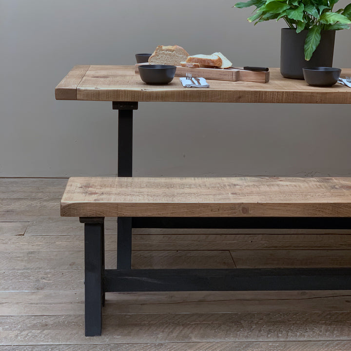 Trestle Dining Table Solid Wood with Rustic Weathered 50mm Top and Painted Base