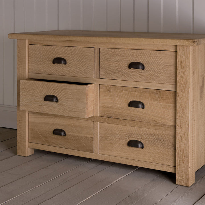 Solid Oak Linen Chest of 6 Drawers
