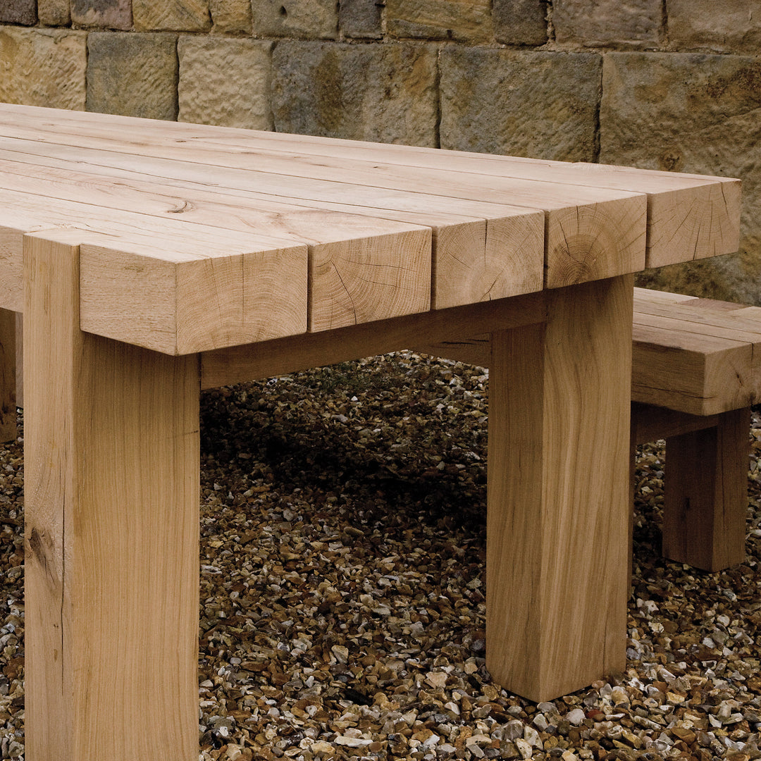 Oak Beam Outdoor Table and Benches Set