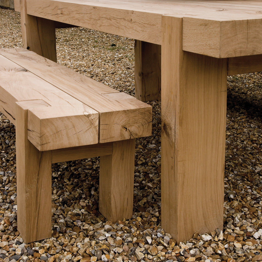 Oak Beam Outdoor Table and Benches Set