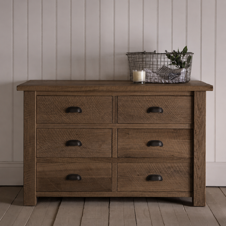Solid Oak Linen Chest of 6 Drawers
