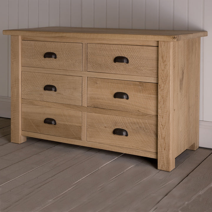 Solid Oak Linen Chest of 6 Drawers