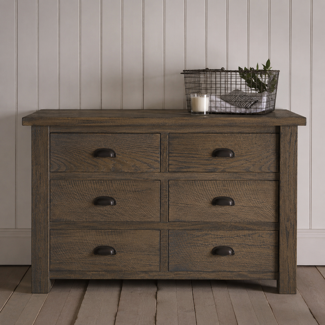 Solid Oak Linen Chest of 6 Drawers