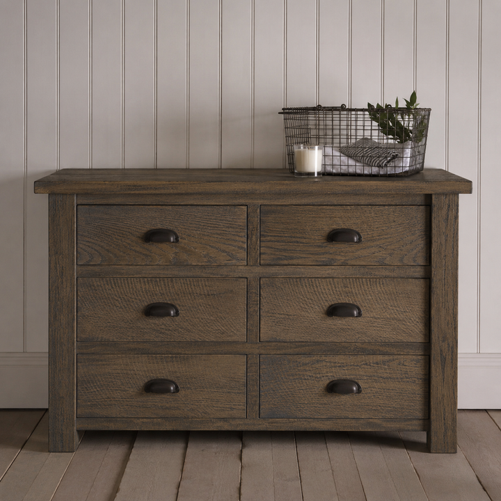 Solid Oak Linen Chest of 6 Drawers