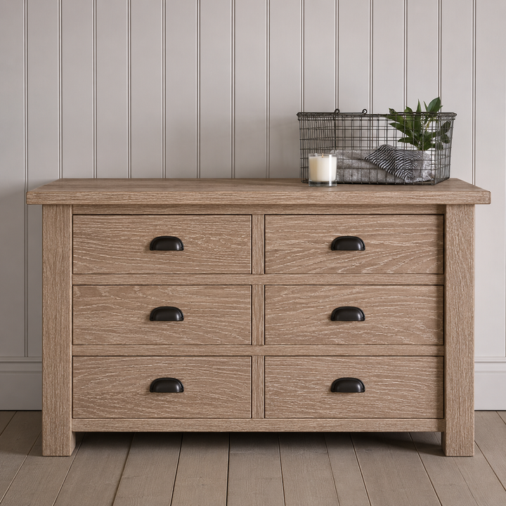Solid Oak Linen Chest of 6 Drawers