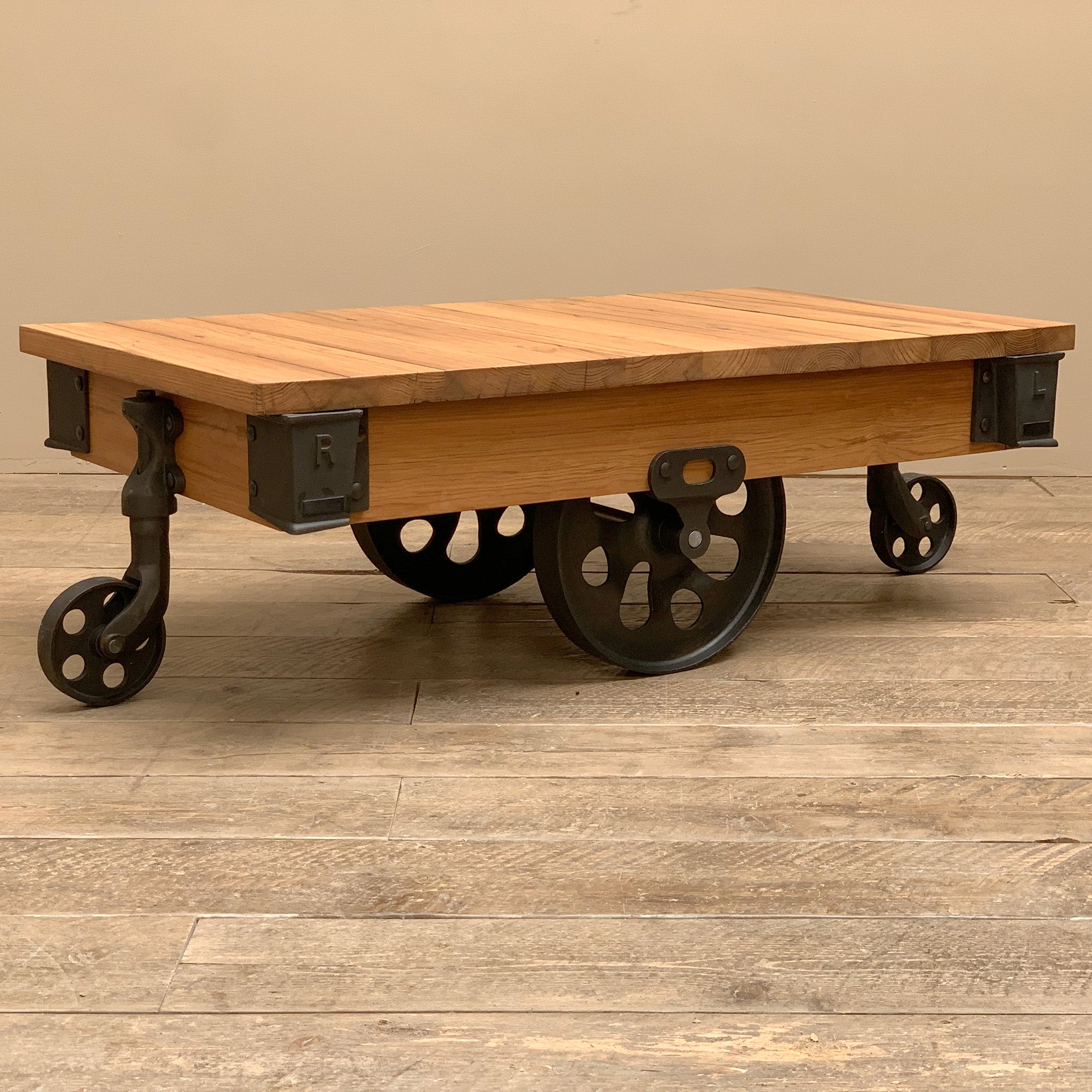 Howe Table Cart Industrial Reclaimed Wood Cart Coffee Table With Wheels – Willen Rose