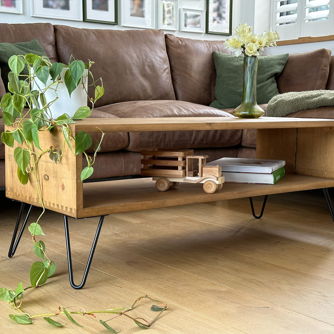 Rustic Wood Coffee Table with Hair Pin Legs