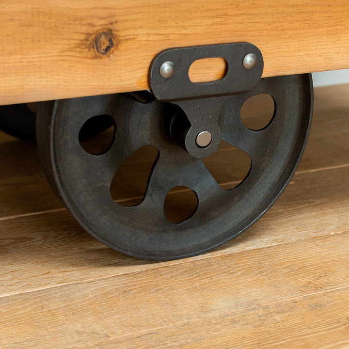 Industrial Reclaimed Wood Cart Coffee Table With Wheels