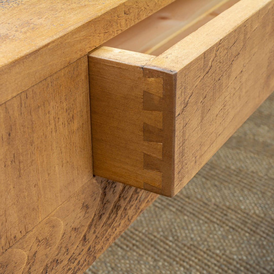 Large Rustic Wood Coffee Table with Storage, Drawers and Hairpin Legs
