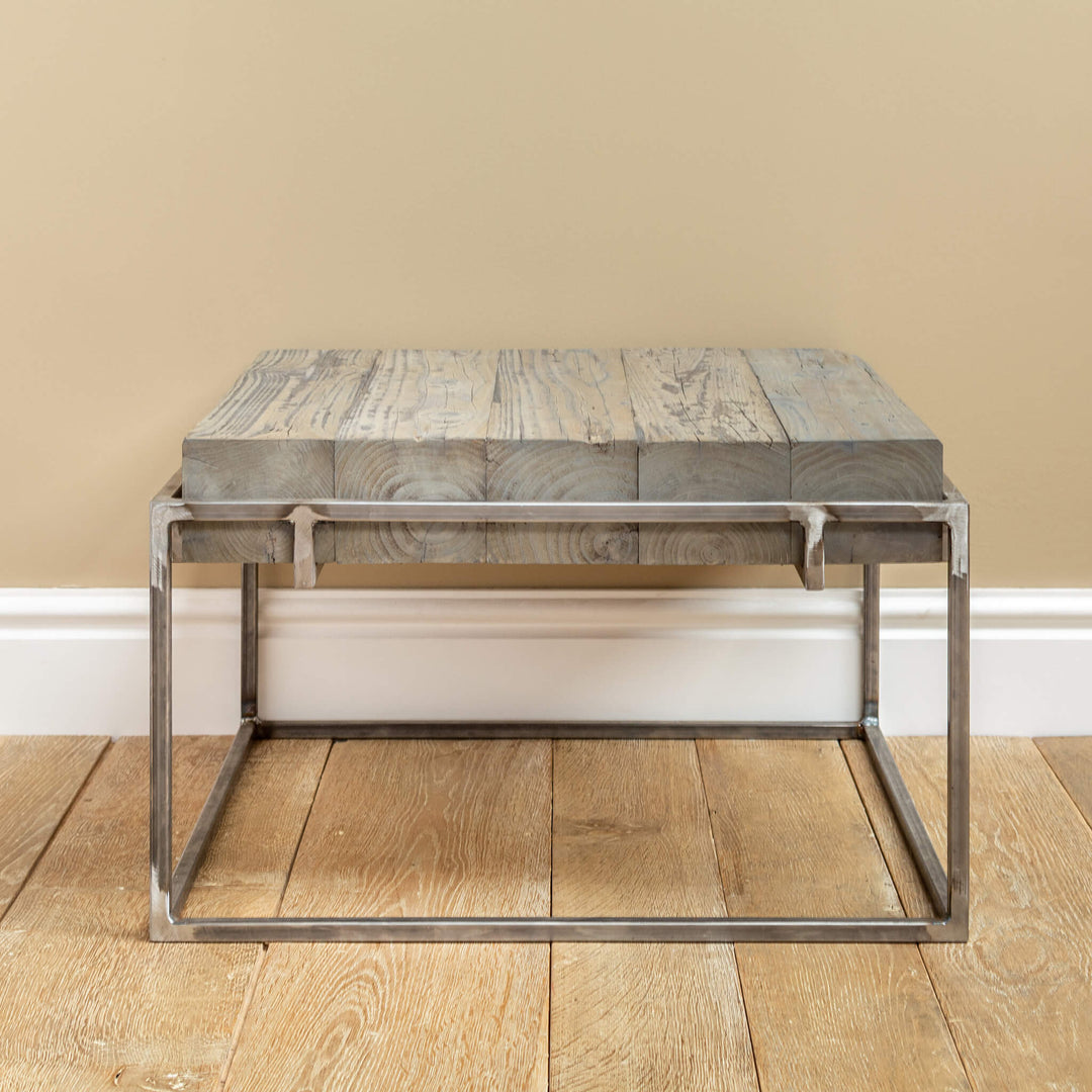 Reclaimed Seawash Wood Side Table with Metal Frame