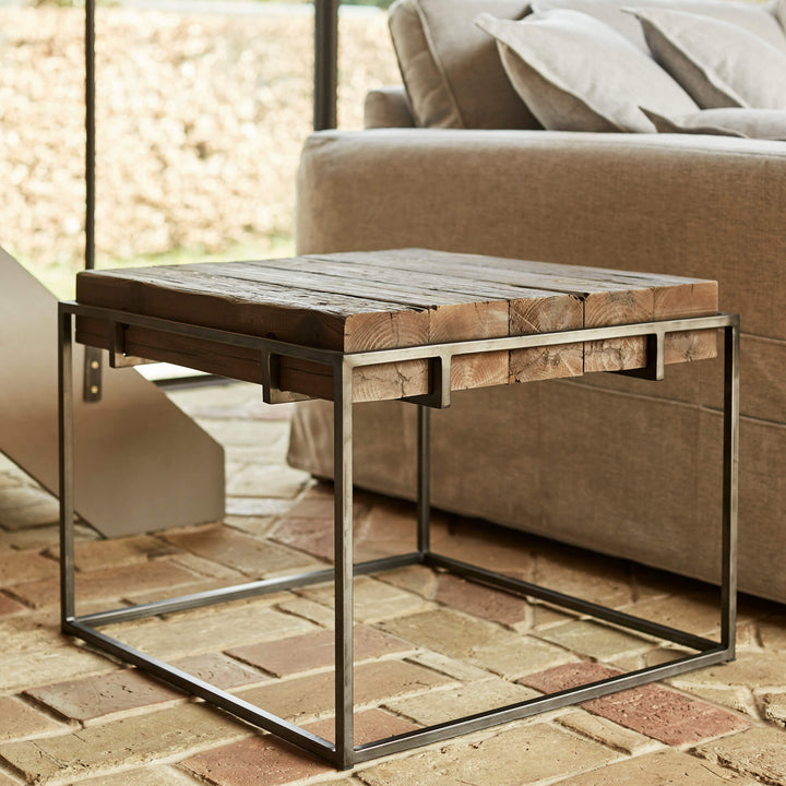 Solid Wood Side Table with Metal Frame