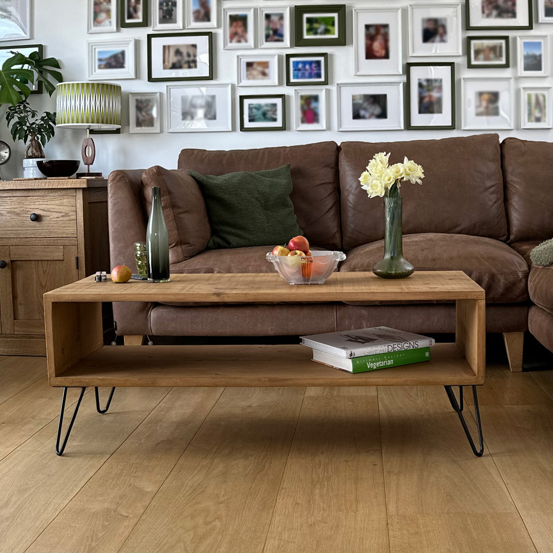 Rustic Wood Coffee Table with Hair Pin Legs