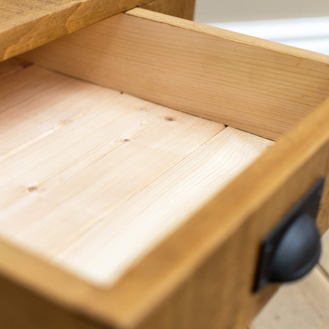 Rustic Wood Side Table with Storage, Drawer and Hairpin Legs