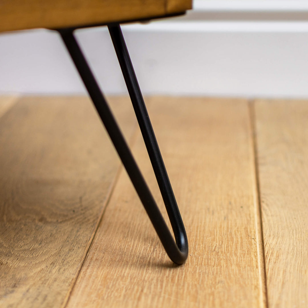 Rustic Wood Side Table with Storage, Drawer and Hairpin Legs