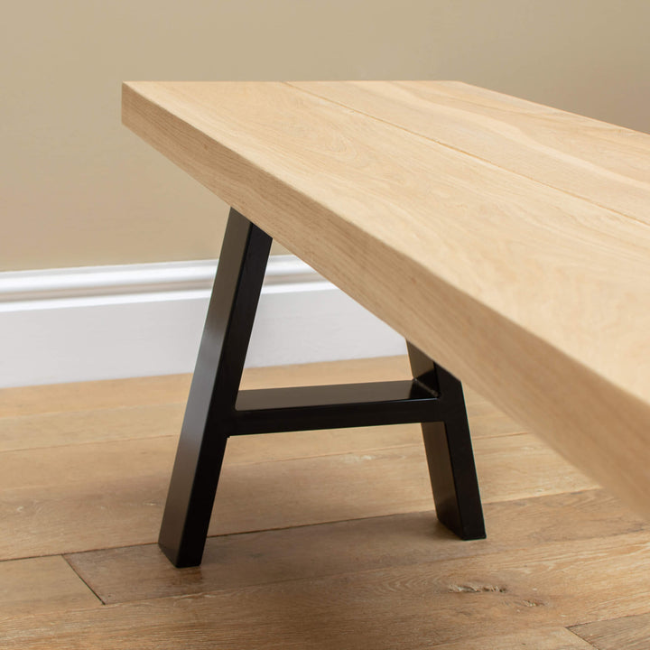 Solid Oak Dining Bench with Black Metal Frame Base