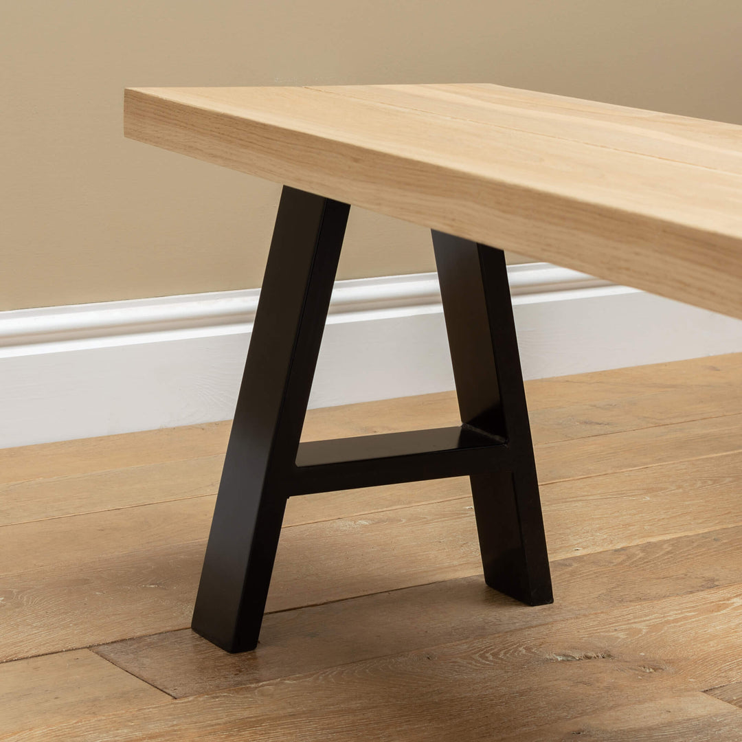 Solid Oak Dining Bench with Black Metal Frame Base