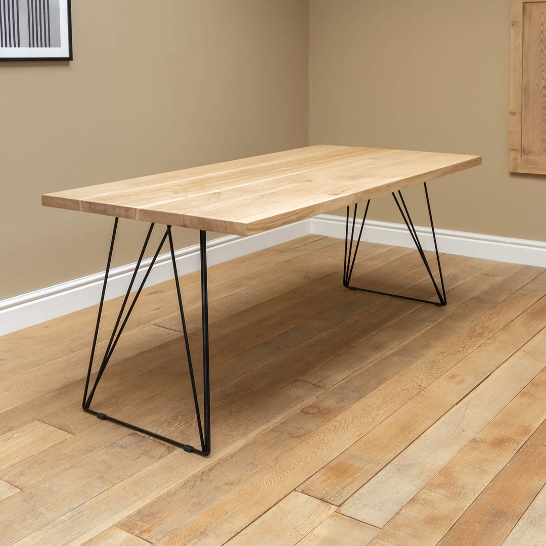 Solid Oak Dining Table with Hairpin Legs