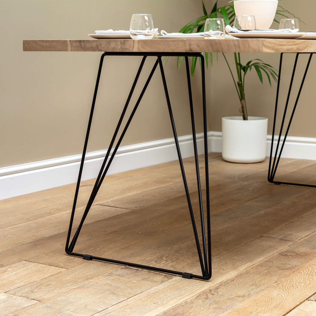 Solid Oak Dining Table with Hairpin Legs