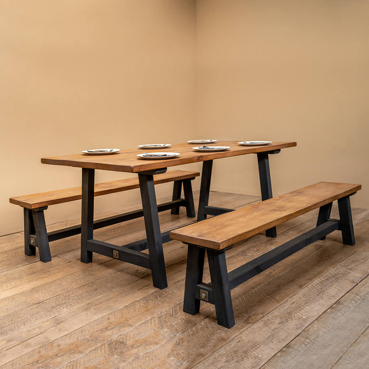 Rustic Solid Wood Table with Painted Base