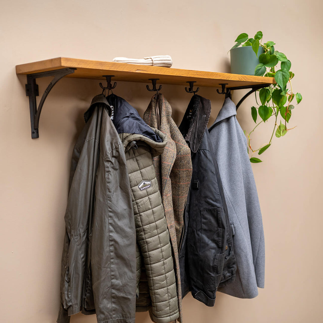 Rustic Wood Coat Hanger Shelf
