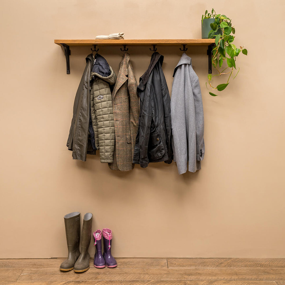 Rustic Wood Coat Hanger Shelf