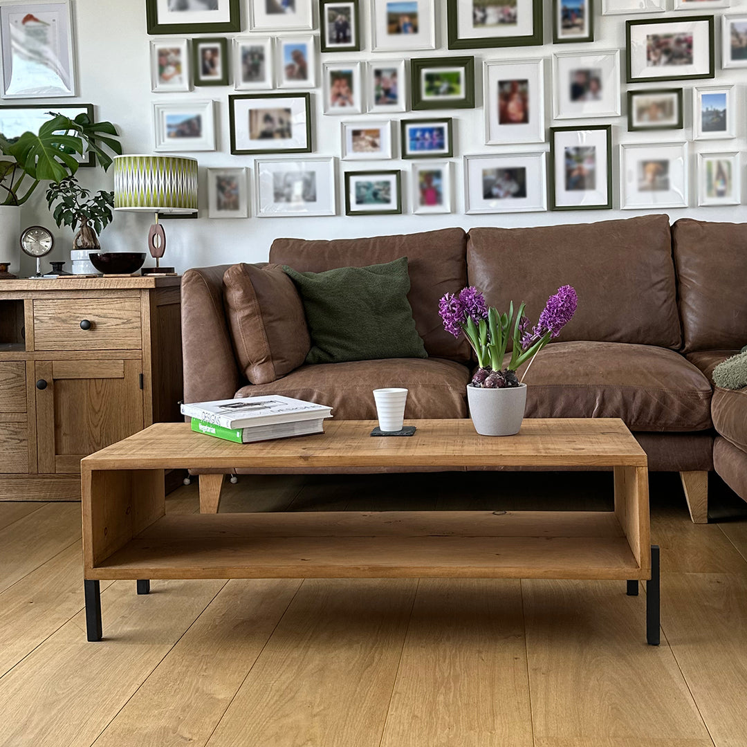 Rustic Wood Coffee Table Square Pin Leg