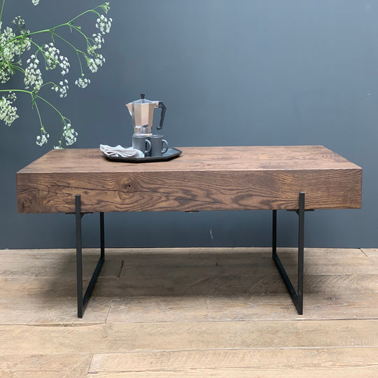 Solid Smoked Oak Beam Coffee Table Willen Rose
