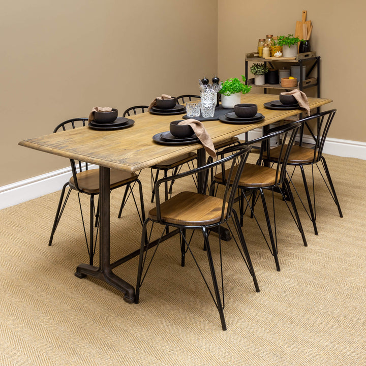 Wooden Dining Table with Industrial Metal Base