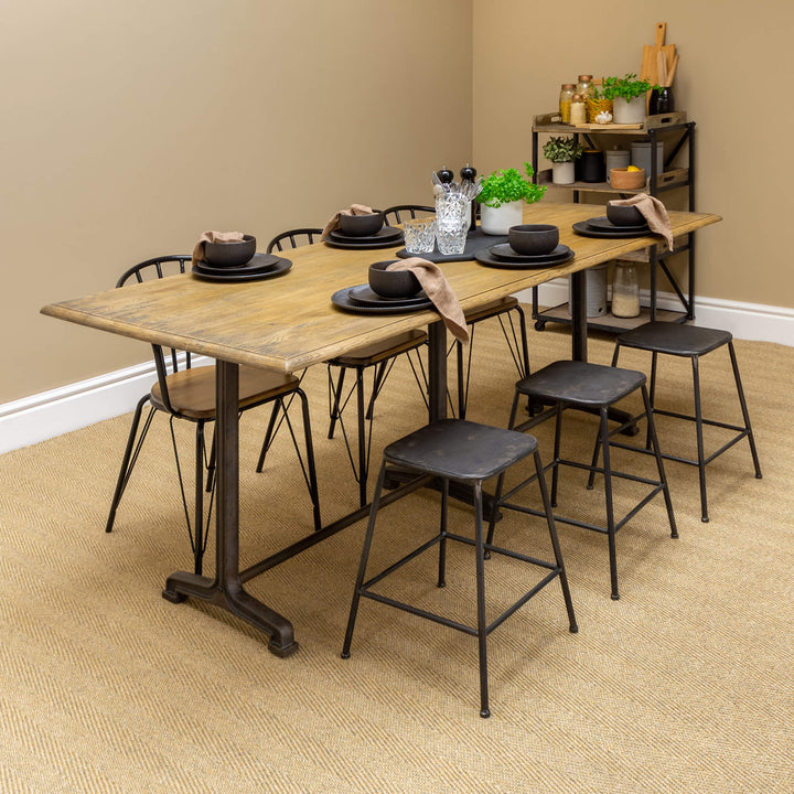 Wooden Dining Table with Industrial Metal Base